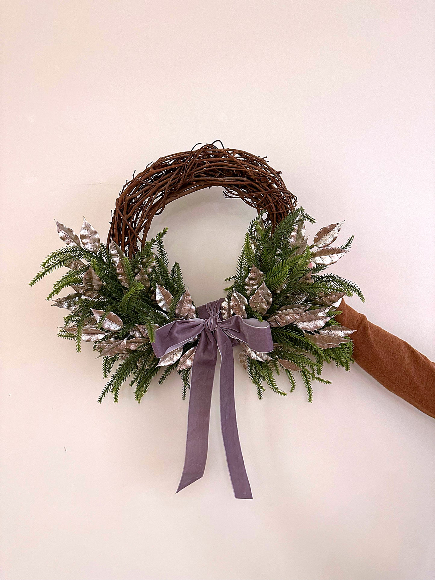 Crescent Pine with Silver Laurel Leaves